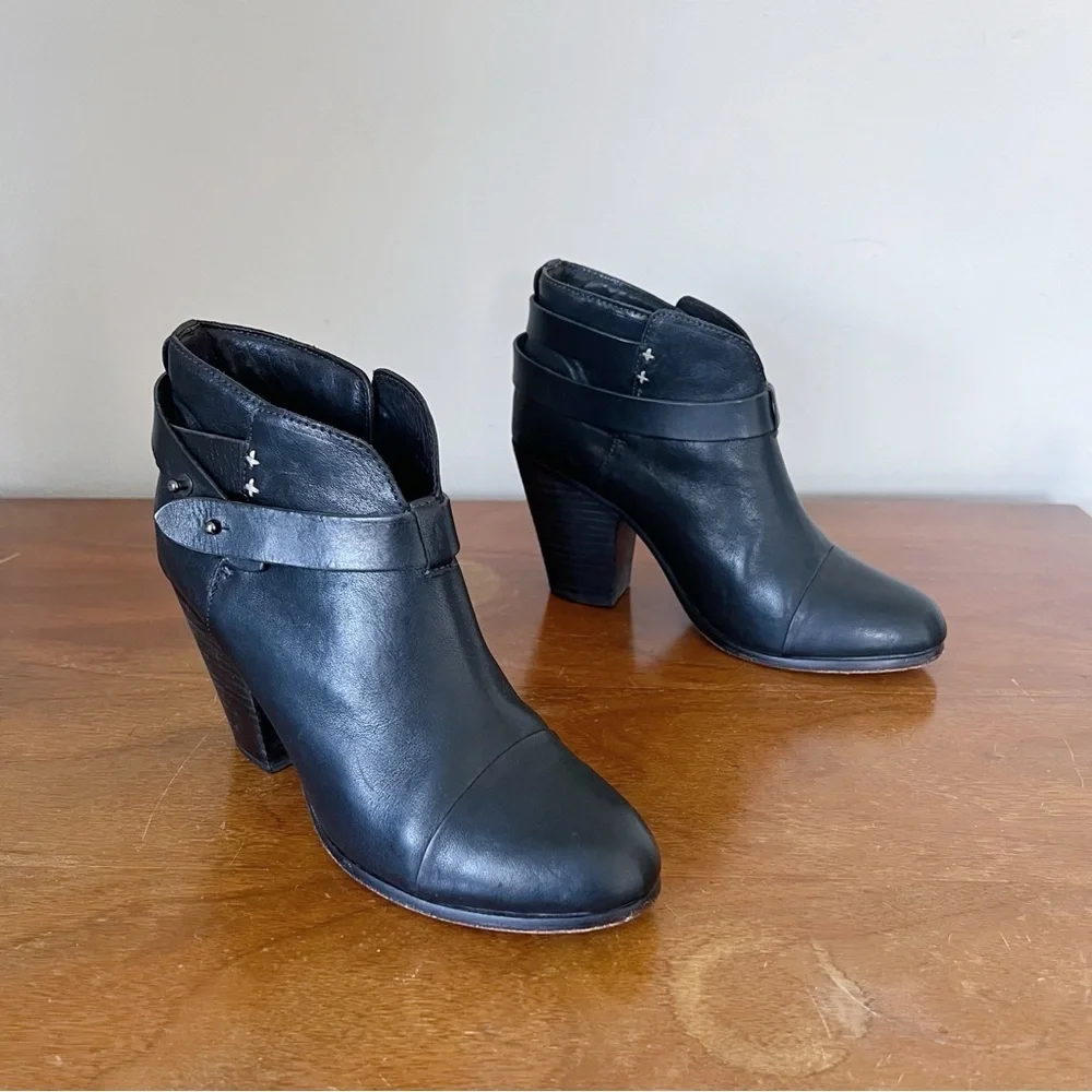 Rag & Bone • Harrow black leather ankle boots heeled bootie moto celeb strappy